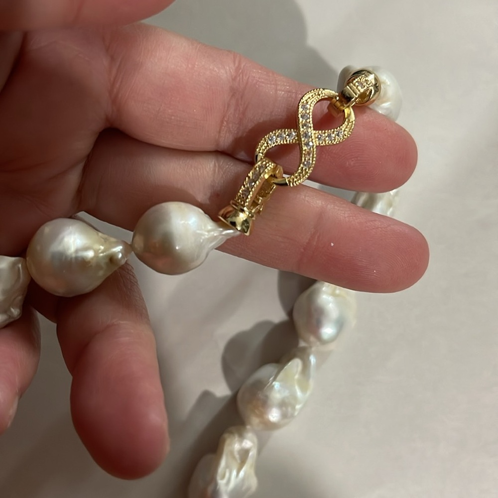 Genuine Natural Irregular Baroque Freshwater Large Pearl Choker Necklace - Picture 8 of 12